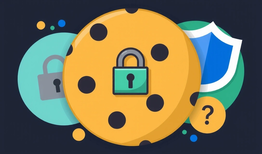Illustrazione di un biscotto digitale e icone di protezione della privacy