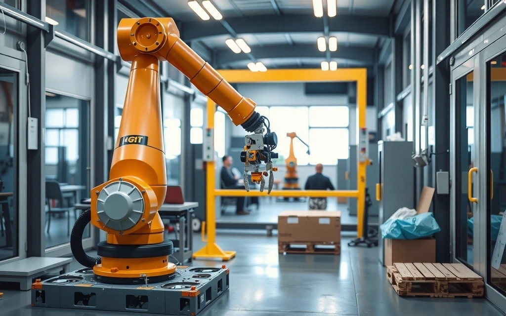 Braccio robotico che assembla componenti in una fabbrica moderna
