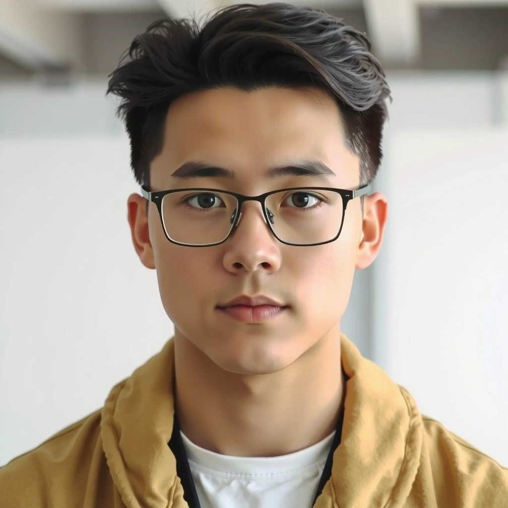 Ritratto di un giovane uomo con espressione attenta, in un ambiente tecnologico