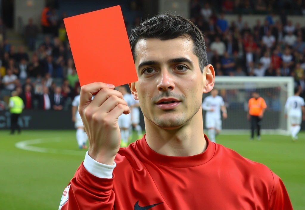 Immagine di un arbitro che mostra un cartellino rosso