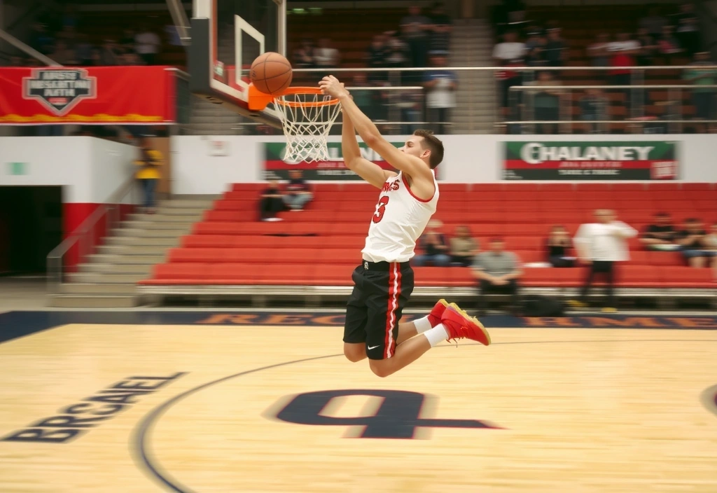 Immagine di un giocatore di basket che schiaccia