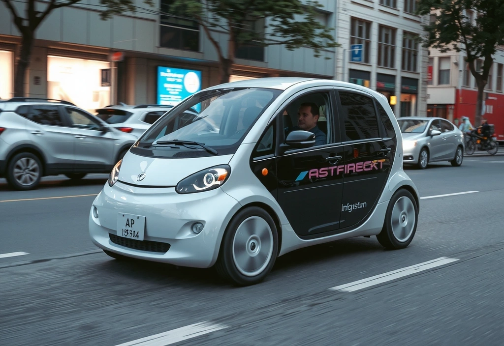 Immagine di un veicolo elettrico autonomo su una strada futuristica