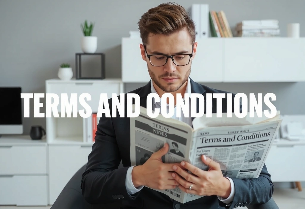 Uomo che legge un giornale digitale su un tablet, simbolo di accesso alle informazioni e ai termini di servizio.